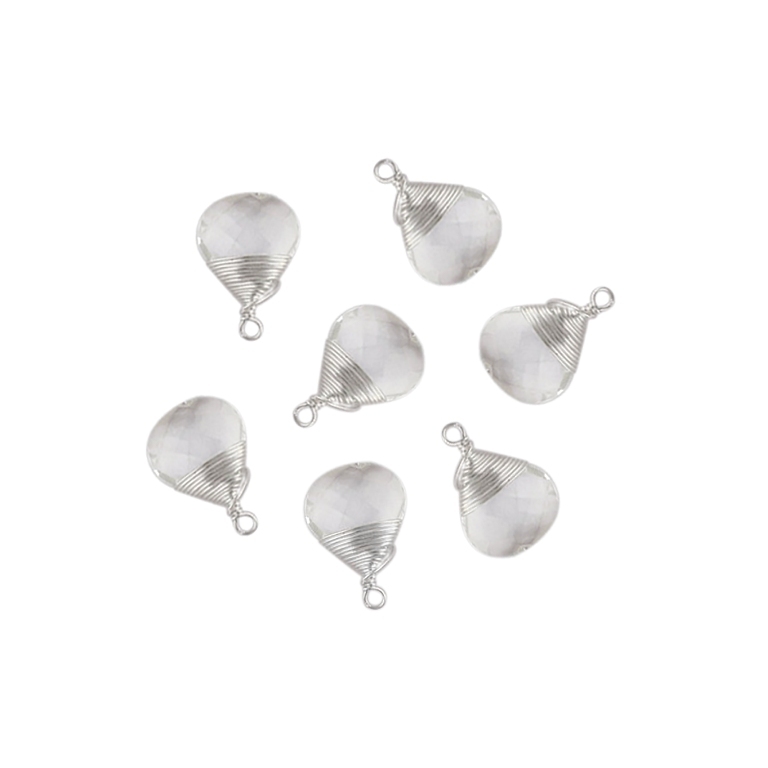 Crystal Quartz Gemstone Pendant - 10mm Heart Shape, Sterling Silver Plating In Gold, Silver, Rose Gold Wire Wrapped Design