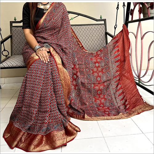 कॉटन अजरख डोला सिल्क साड़ी