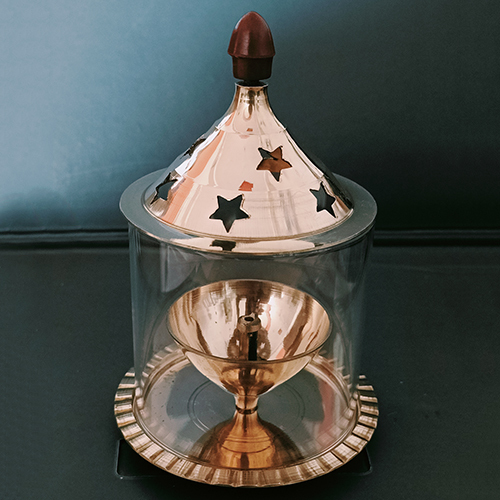 Transparent-Golden Brass Diya With Borosilicate Glass