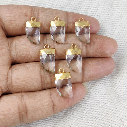 Same As Photo Crystal Quartz Gemstone Horn Shape 16x10mm Electroplated Charms