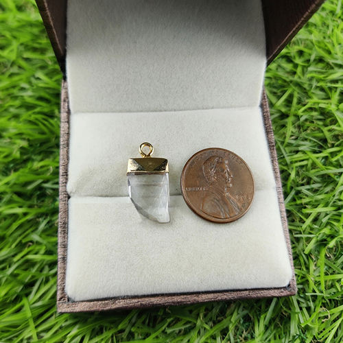 Same As Photo Crystal Quartz Gemstone Horn Shape 16x10mm Electroplated Charms