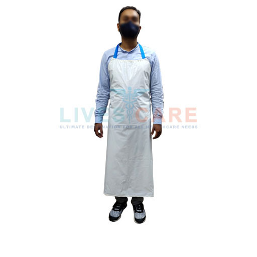 Plastic Reusable Apron - Pvc, 120cm Length, 80cm Width, White | Moisture Proof, Stain Resistant, Non-detachable Neckband And Fastening