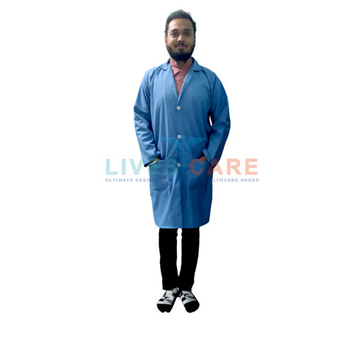 Lab Coats - Polyester Cotton Blend, Sizes S-xxl, Blue Color, Full Sleeves, Front Button Closure, Unisex With Multiple Pockets