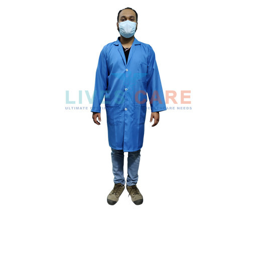 Lab Coats - Polyester Cotton Blend, Sizes S-xxl, Blue Color, Full Sleeves, Front Button Closure, Unisex With Multiple Pockets