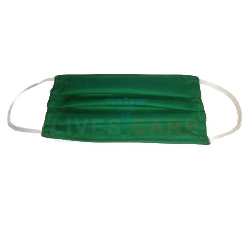 Cotton Surgical Mask - Cotton Blend, Washable & Reusable, Green | Elastic Ear Loop & Tie Type, Unisex Non Woven Style
