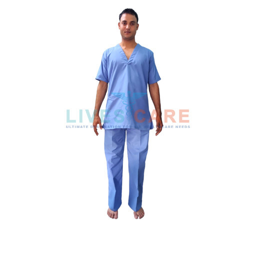 Surgical Scrub Suit - Polyester Viscose Material Unisex Sizes S-xxl Blue Color Half Sleeve With 2 Pockets | Set Contains Shirt & Pant V Neck Type