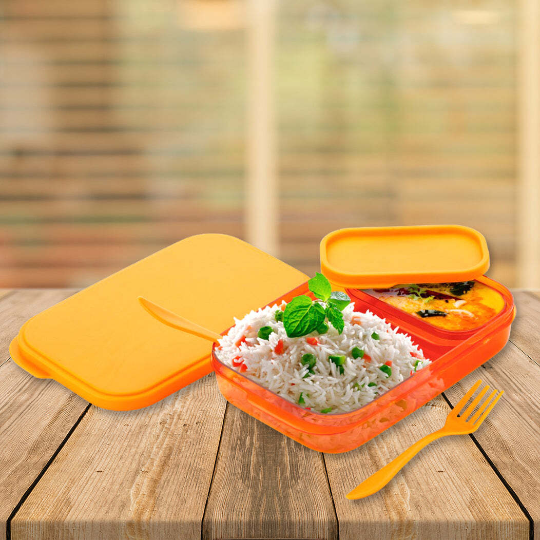 Premium Lunch Box(2044) - Plastic, 24x15x5 Cm | Unique Quadrate Compartment, Leakproof Design, Kid-friendly Latches, Bpa Free, Dishwasher Safe