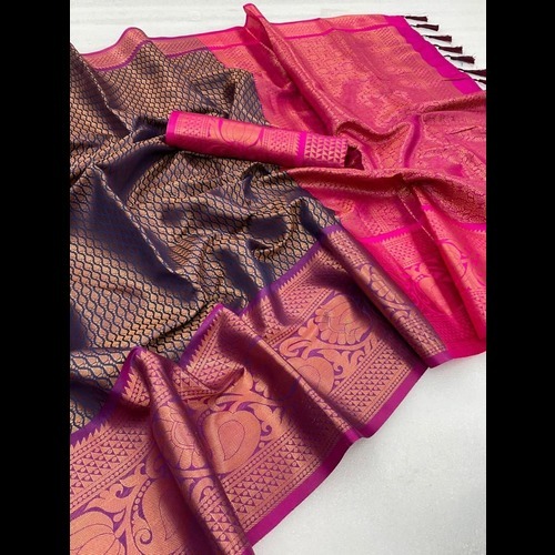 Banarasi Saree - Soft Silk Fabric, 6.3m Length, Red And Purple, Zari Work | Traditional Ethnic Design, Perfect For Festive And Wedding Occasions