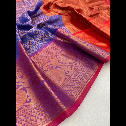 Banarasi Saree - Soft Silk Fabric, 6.3m Length, Red And Purple, Zari Work | Traditional Ethnic Design, Perfect For Festive And Wedding Occasions