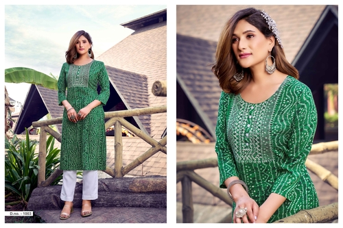 Bandhej Kurti Set - Cotton, Available in M, L, XL | Embroidered Bandhej Print, Set of 5 Pieces