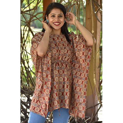 हवा पार होने योग्य भारतीय जयपुरी हैंड ब्लॉक प्रिंटेड प्योर कॉटन काफ्तान