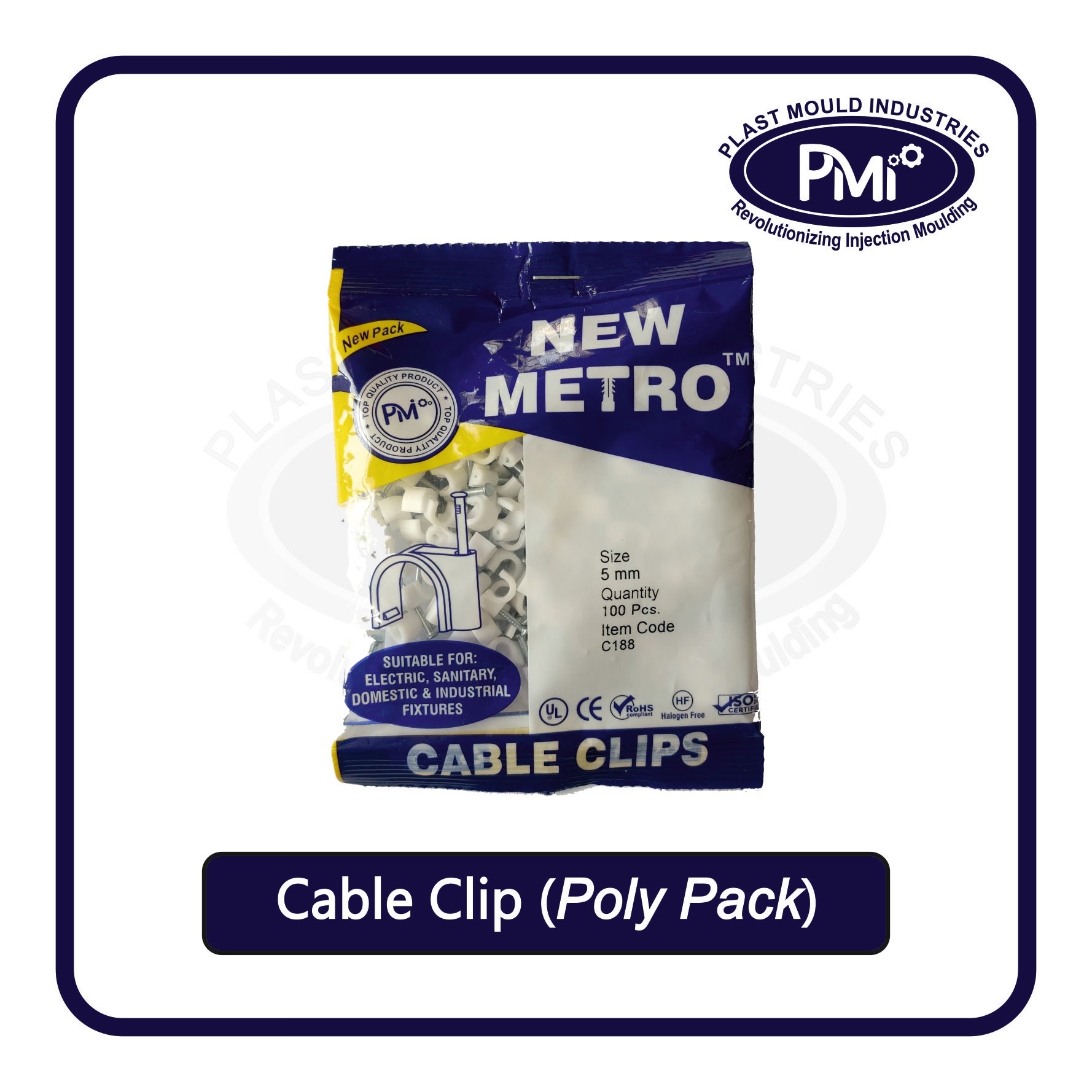9mm Cable Clip - Plastic And Stainless Steel, White U-shaped Design With Unique Split Plug For Maximum Grip And Anti-rotation Features
