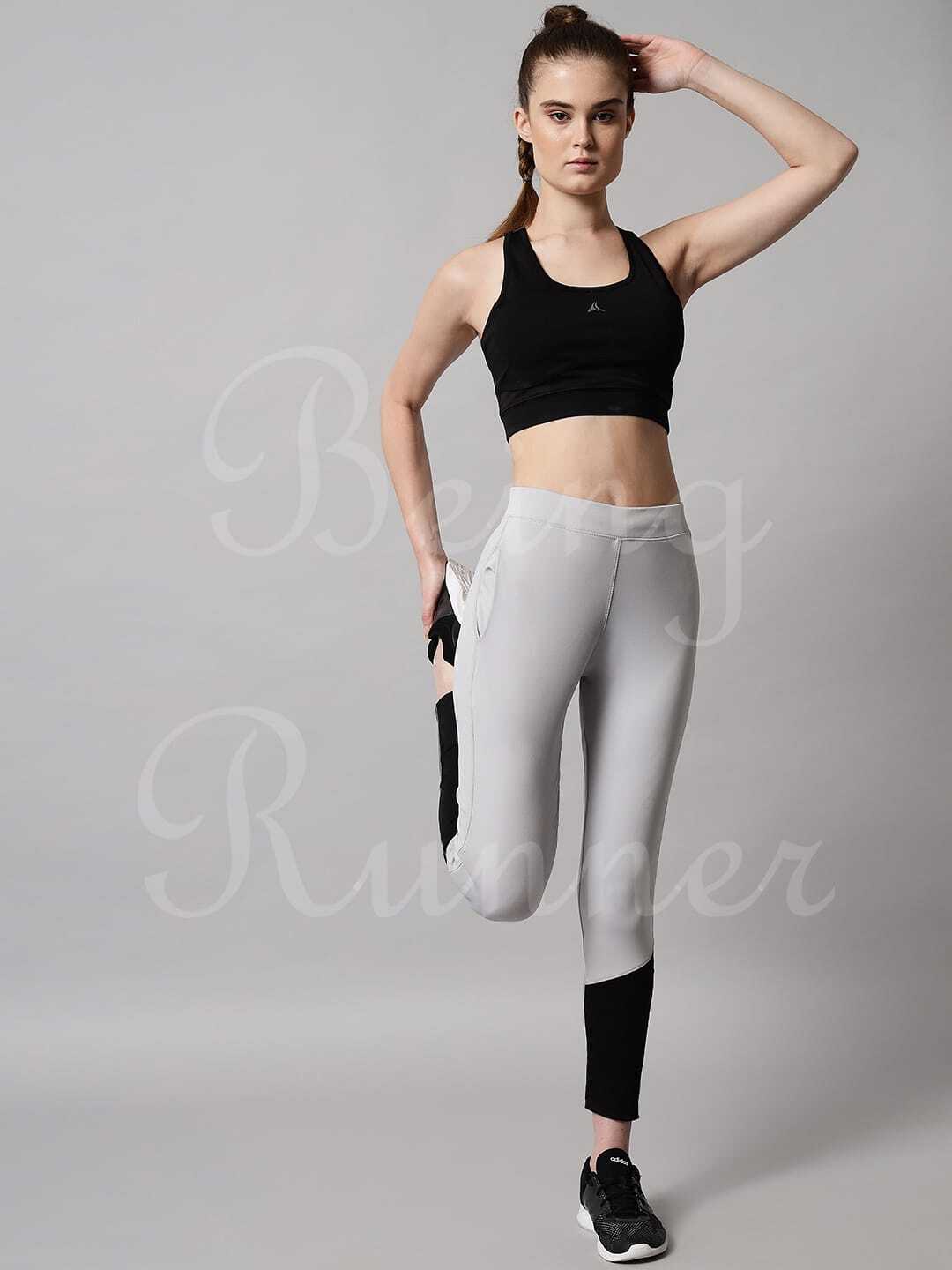 Being Runner Light Grey Women Yoga Pant And Tights With Pocket - Spandex, Multiple Sizes (S-xxxl) , Slim Fit, 4-way Lycra, Cool Max Technology, Solid Design