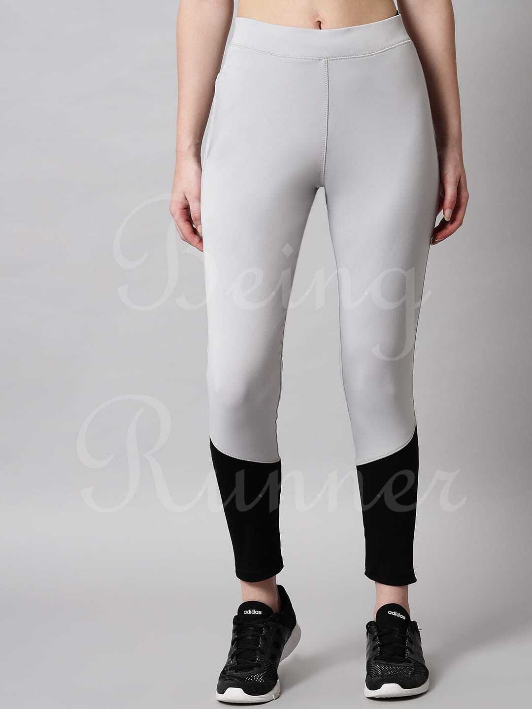 Being Runner Light Grey Women Yoga Pant And Tights With Pocket - Spandex, Multiple Sizes (S-xxxl) , Slim Fit, 4-way Lycra, Cool Max Technology, Solid Design