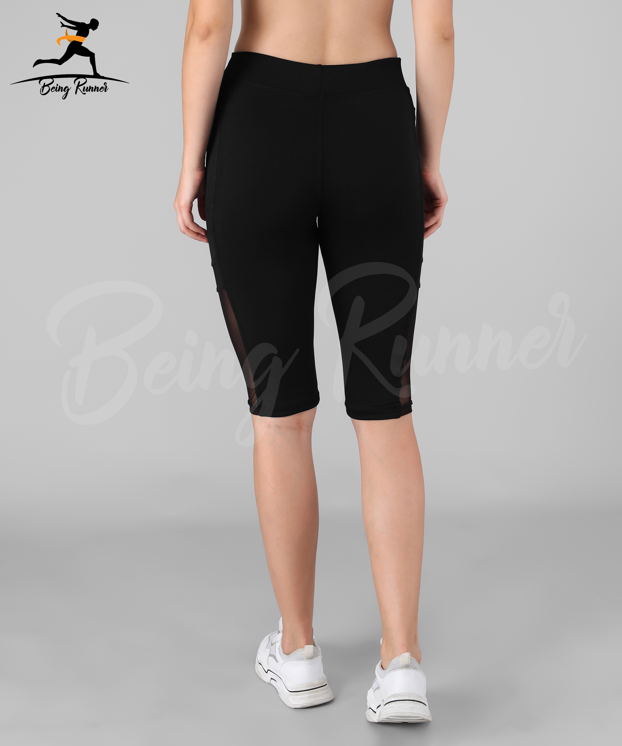 Being Runner Women Black Knee Capri Mesh Net Pattern With Pocket Age Group: Adults