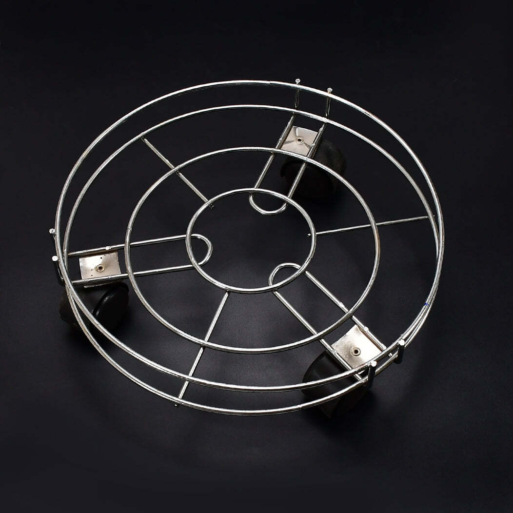 Steel Heavy Duty Gas Trolly (5197) - Iron Material, 34x34x10 Cm | Durable Round Plant Stand With Wheels, Supports Up To 300 Pounds, Easy Mobility