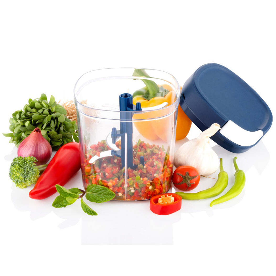Plastic Handy Chopper 1100ml(2897) - Plastic Material, 15x13x13 Cm | 6 Blades, Effortless Pull Handle, Non-skid Base For Quick Vegetable & Fruit Chopping