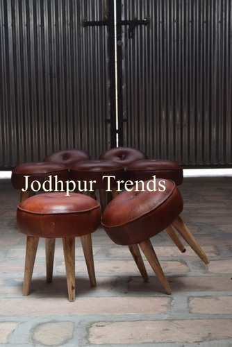 Wooden Leather Stool