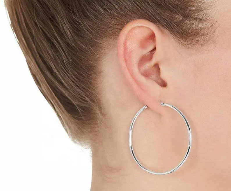 925 Sterling Silver Handmade Attractive Simple Round Wire Hoop Earrings Gender: Women
