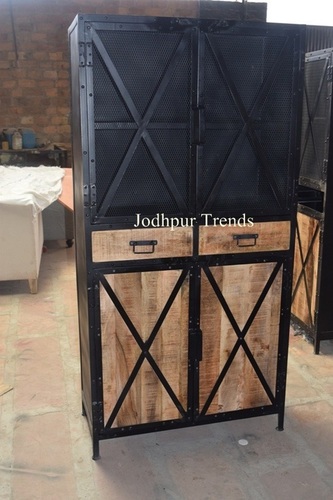 Iron Wooden Almirah - Color: Natural Wood Tone