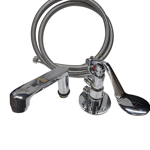 Silver C.p. Foot Operated Valve With Flat Deck Mounted Spout And 3 Feet Ss Connection Pipe
