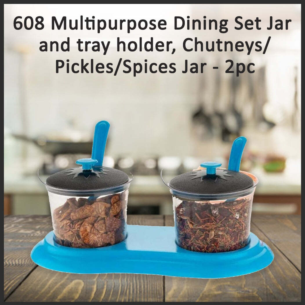 Multipurpose Dining Set Jar And Tray Holder(0608) - Pure Plastic, Removable Compartments | Ideal For Pickles, Chutneys, Spices, Comes With Spoons And Tray