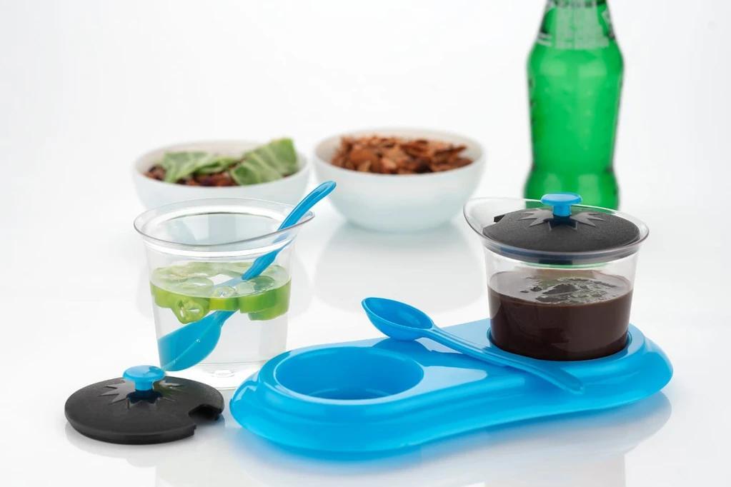 Multipurpose Dining Set Jar And Tray Holder(0608) - Pure Plastic, Removable Compartments | Ideal For Pickles, Chutneys, Spices, Comes With Spoons And Tray