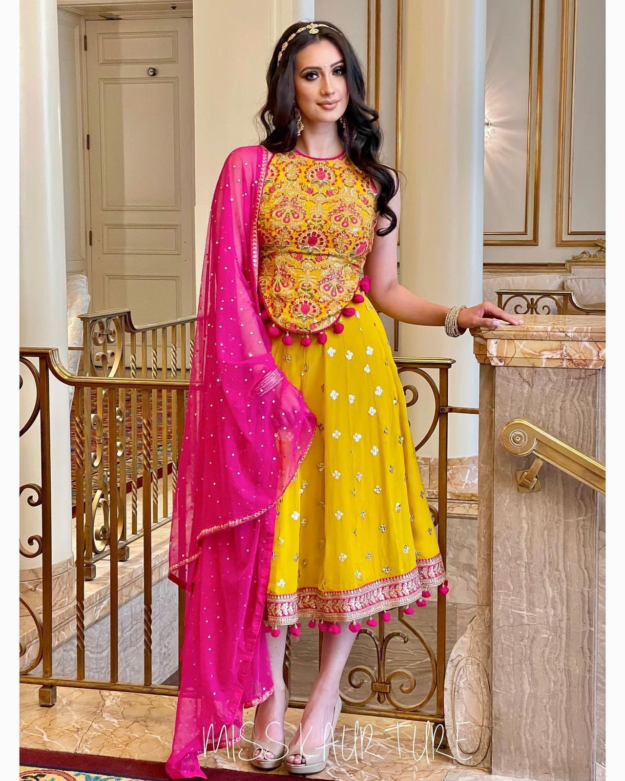 Embroidered Lehenga - Faux Georgette, Semi-stitched 37 Inches Length | Heavy 5mm Sequence Work, Yellow, Xxl Size, Washable, Unstitched Choli