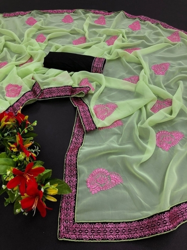 कैज़ुअल हेनल ग्रीन जॉर्जेट साड़ी