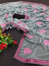 कैज़ुअल हेनल ग्रे जॉर्जेट साड़ी