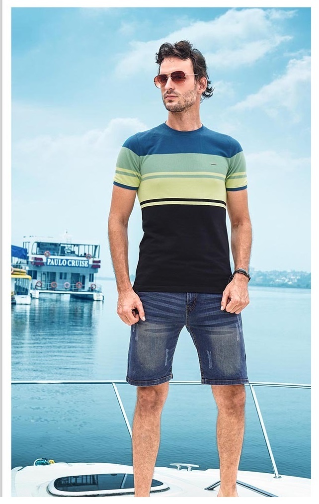 Mens Casual Striped T-shirt - Slim Fit, Half Sleeves, Round Neck, Airtex Fabric, Size 36-40, Machine Washable, Available In 6 Colors | Pack Of 18