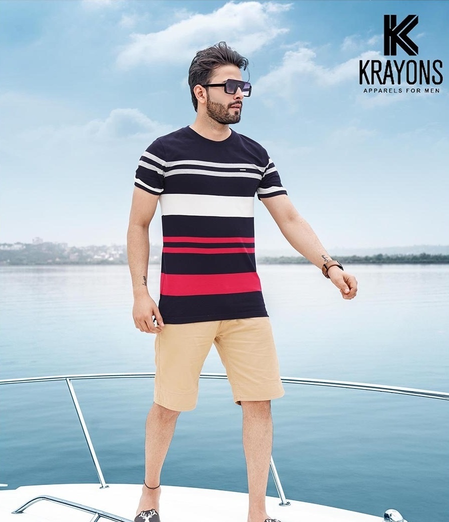 Mens Casual Striped T-shirt - Slim Fit, Half Sleeves, Round Neck, Airtex Fabric, Size 36-40, Machine Washable, Available In 6 Colors | Pack Of 18