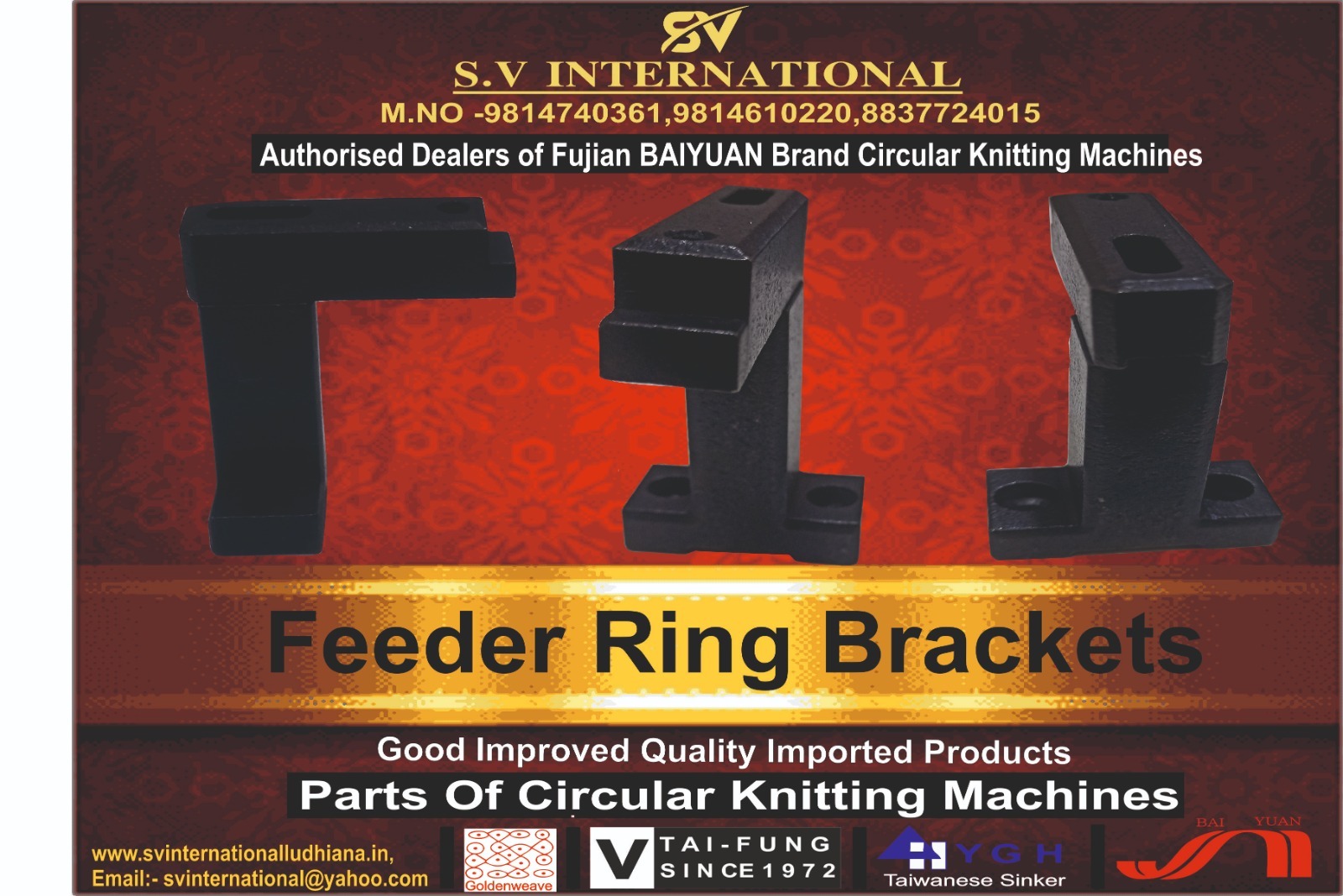 Feeder Ring Brackets - Steel, Various Sizes, Black Finish | Application For Single Jersey And Terry Circular Knitting Machines