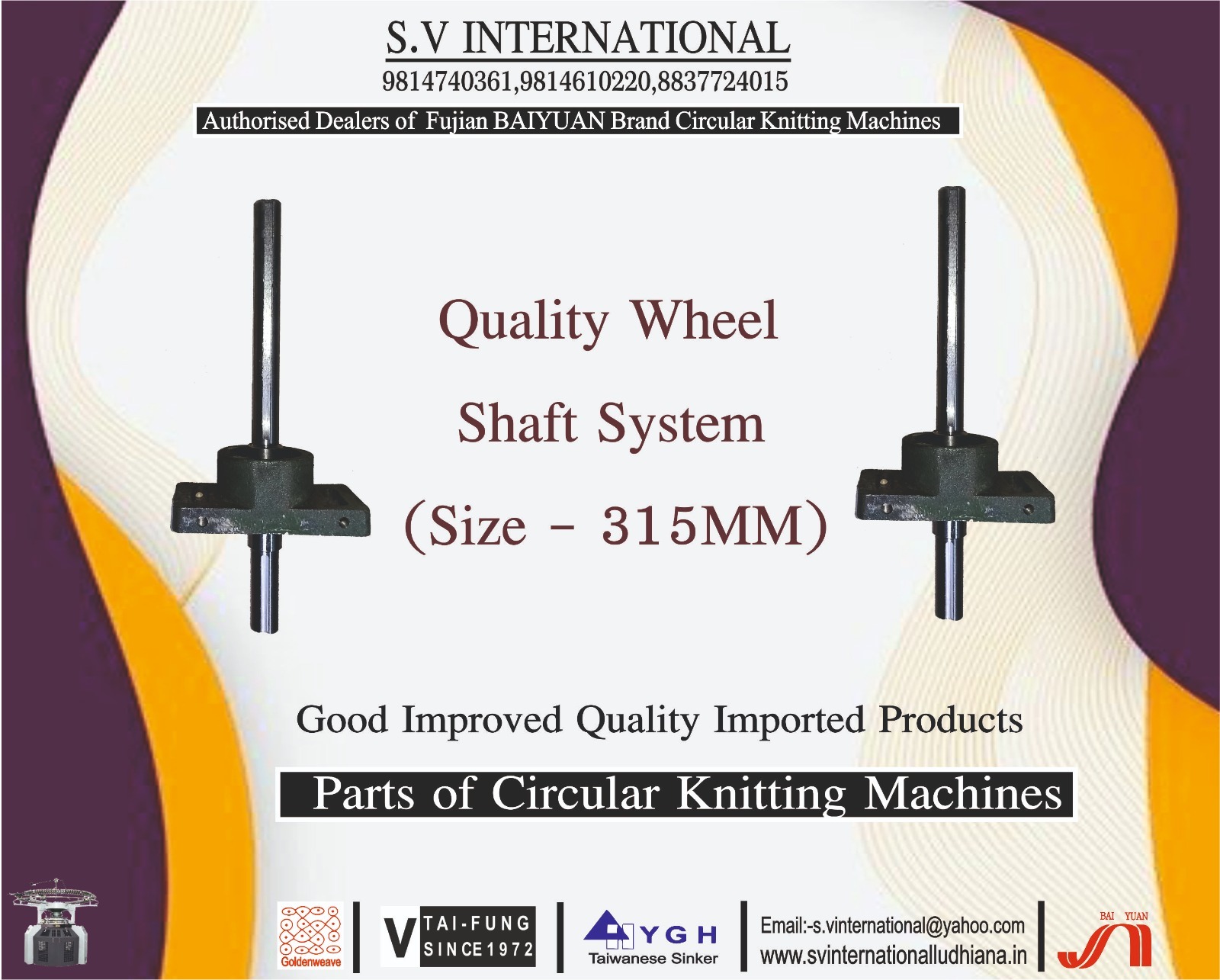 Quality Wheel Shaft System - Steel 315 Mm Size | Designed For Circular Knitting Machines Double Quantity Option