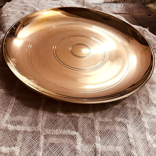 A Gold Tamrapatra Bronze Plate Kansa Plate 11inch Set Of (4)