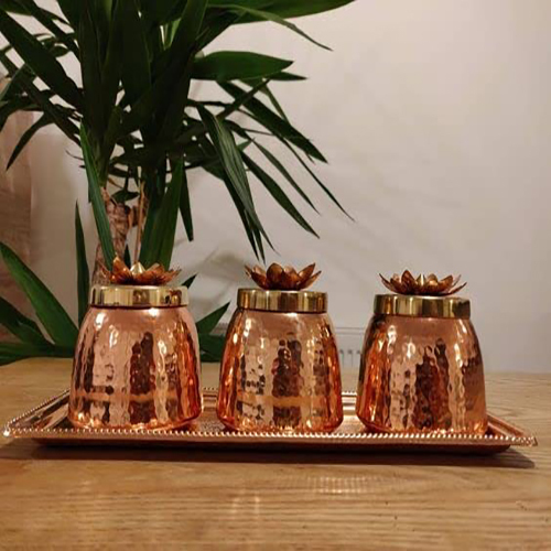 गोल्ड ताम्रपात्रा ब्रास क्राफ्ट कॉपर प्लेटिंग कंटेनर ढक्कन के साथ (1) का सेट