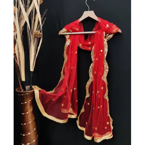 भारतीय 2.3 मीटर डिज़ाइनर एम्ब्रॉएडर्ड नेट दुपट्टा