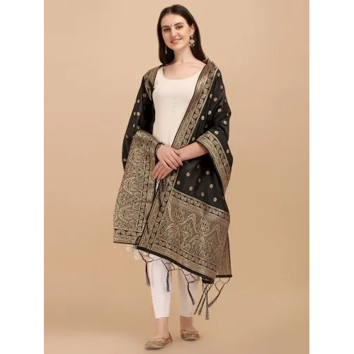 Banarasi Silk Dupatta - 36 Inch | Lustrous Sheen Trendy Linear Textures All-season Washable