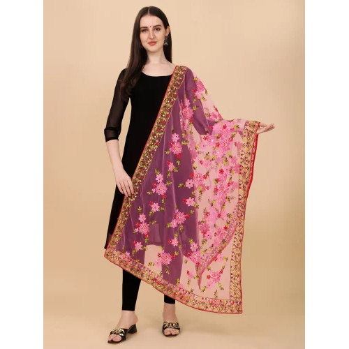 Designer Embroidered Net Dupatta - Supreme Quality Net, 2.20 Meter Length | Washable, All-season, Color-fastness, Stylish Designs