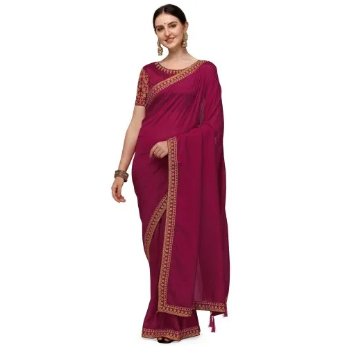 Multicolor Ladies Wedding Embroidered Work Silk Saree