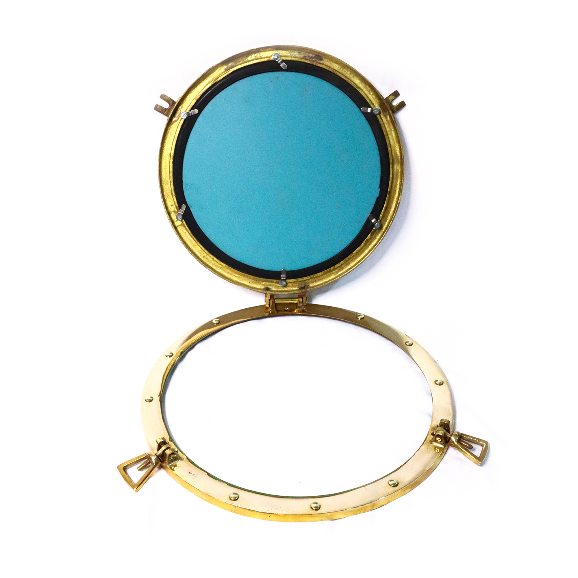 Brass Porthole Mirror - 15 Inch Diameter, Golden Shiny Finish | Premium Quality Nautical Decor With Working Hinged Feature
