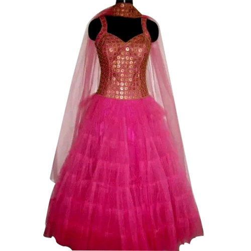 Ladies Fancy Dress Gown - High Quality Fabric, Pink Color | Quick Dry, Sleeveless, Embroidered Design