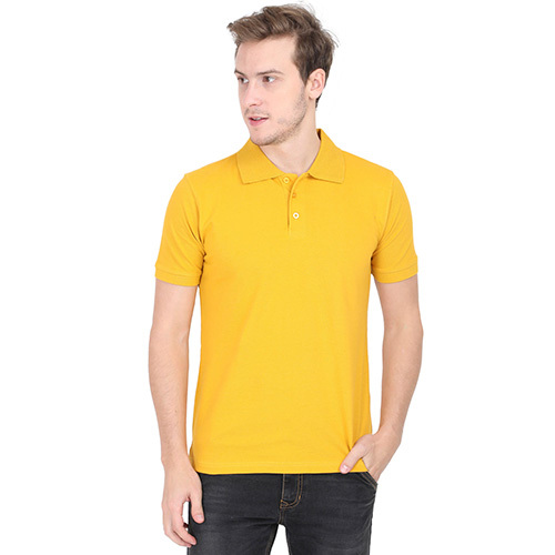 Yellow Mens Collar Neck T-shirt