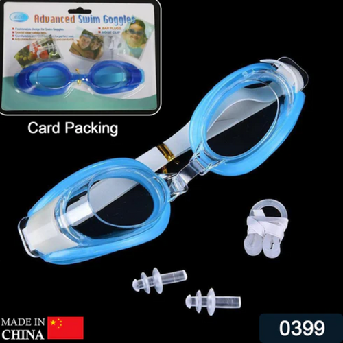 0399 Swimming Goggles With Ear And Nose Plug Adjustable Clear Vision Anti Fog Waterproof