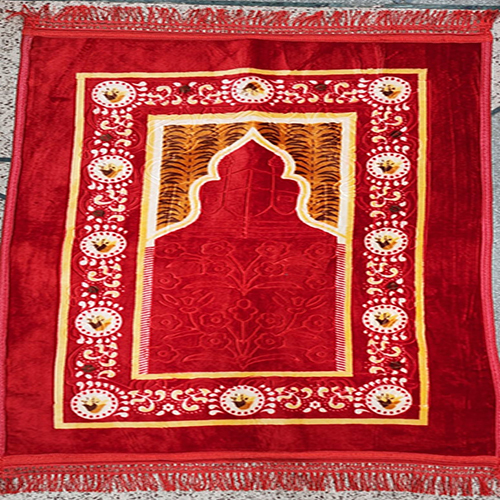 Prayer Mat - 3x4 Feet Rectangular Red Knitted Design | Quick Drying, Hand Washable, Water Absorbent, Printed Pattern