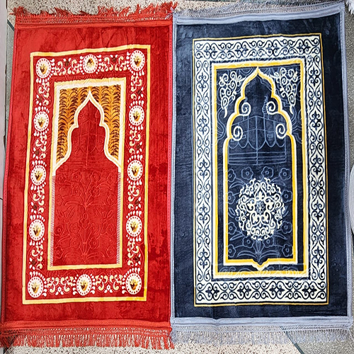 Prayer Mat - 3x4 Feet Rectangular Red Knitted Design | Quick Drying, Hand Washable, Water Absorbent, Printed Pattern