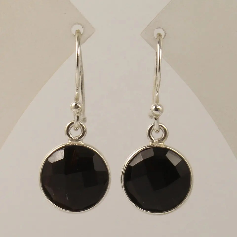 925 Sterling Silver Beautiful Both Sided Checker Faceted Black Onyx Earring Gender: Women