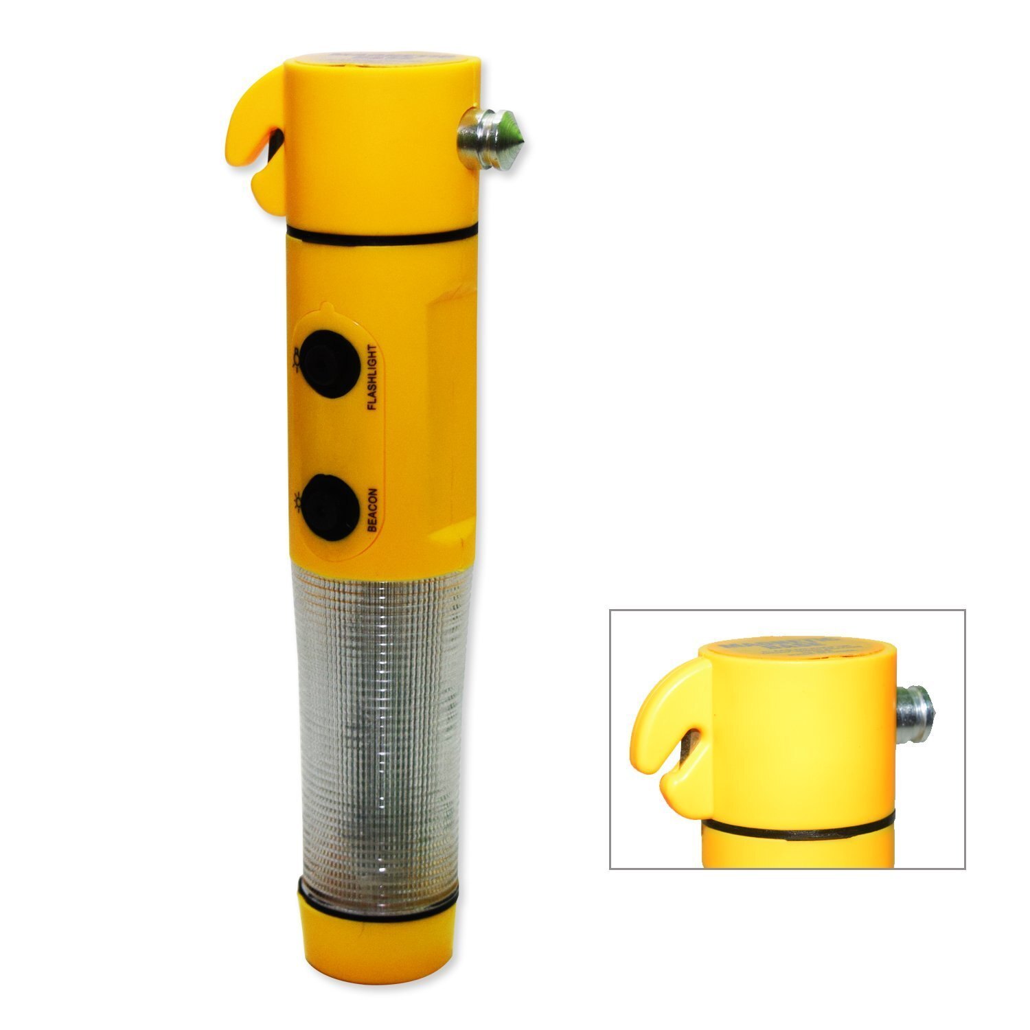 Car Emergency Tool - 350 Grams, Yellow | 5-in-1 Survival Kit With Flashlight, Red Warning Beacon, Window Glass Breaker, Seatbelt Cutter