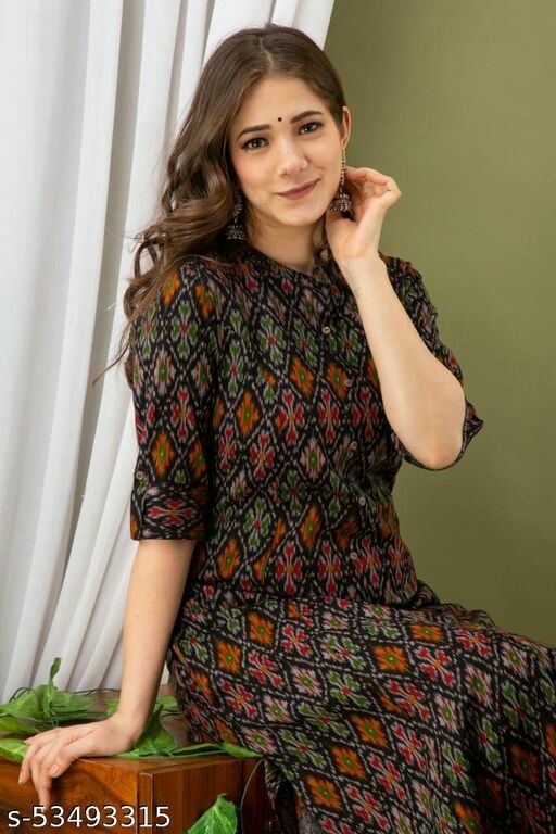 Printed Kurti - Chiffon, M - Xxl | 54" Length, 3-4th Sleeve Style, Washable, Versatile For Casual, Formal, Daily, Party, And Ethnic Wear