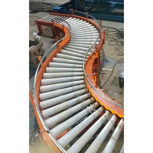सिल्वर कर्व्ड रोलर कन्वेयर